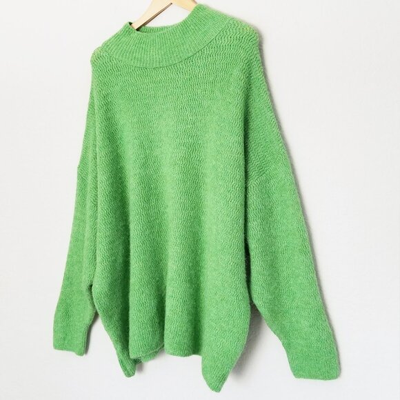 Topshop Mock Neck Oversized Chunky Knit Tunic Sweater Longline M 8/10 Green Cozy - Picture 14 of 14